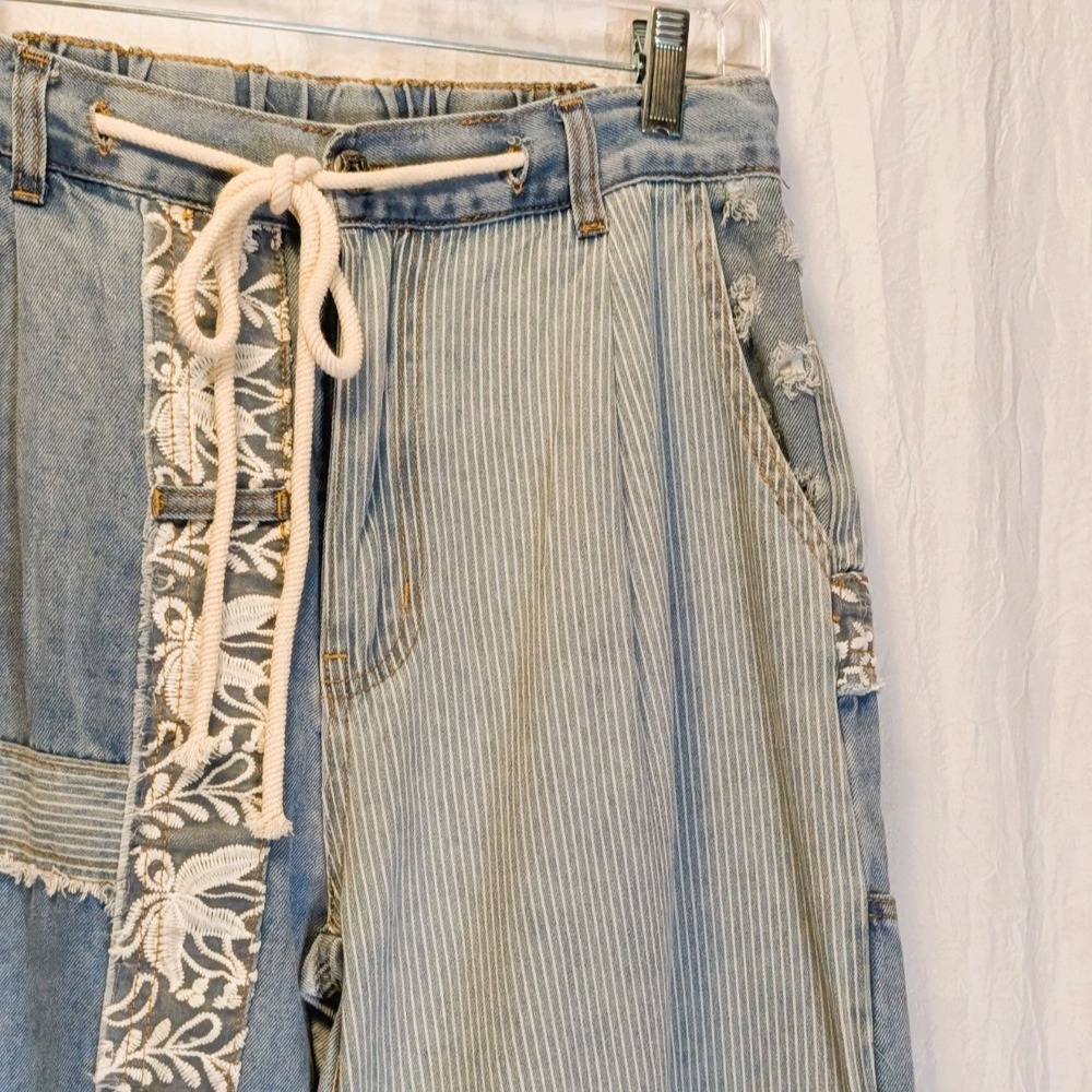 Darla Denim Mixed Media Jeans by POL Small Funky Roomy Fit Quirky - Picture 9 of 14